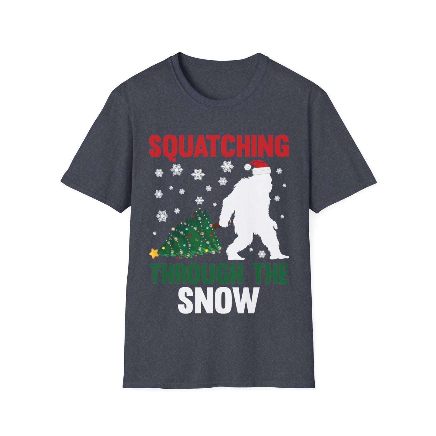 Squatching Through The Snow Funny Bigfoot Christmas Sasquatch T-Shirt