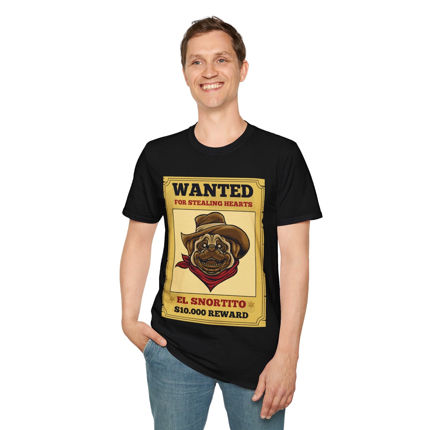 Vintage Pug Wanted Poster Cute Western Cowboy Funny Pug Dog T-Shirt For Men Women T-Shirt