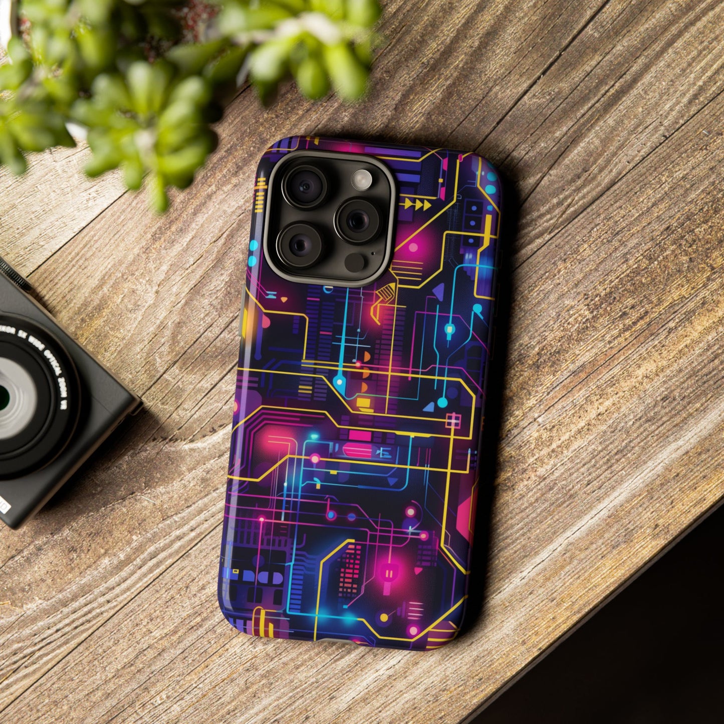 Cyberpunk Neon Vibrant Pattern iPhone 13 14 15 16 Pro Max Plus Case Wireless Charging Compatible Tough Cases Protection, Magnetic Phone Case for iPhone Classic Series