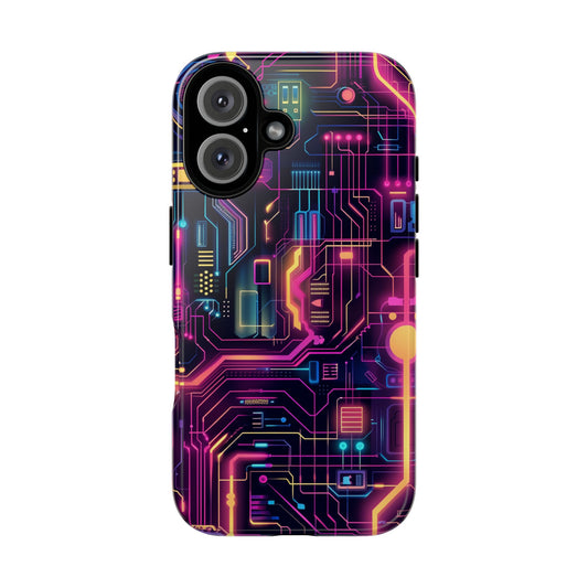 Cyberpunk Neon Pattern iPhone 13 14 15 16 Pro Max Plus Case Wireless Charging Compatible Tough Cases Protection, Magnetic Phone Case for iPhone Classic Series