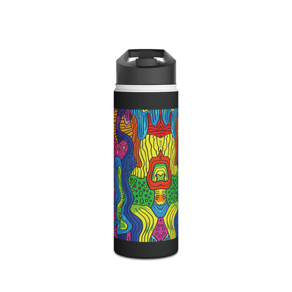 Abstract Rainbow Colored Pattern Stainless Steel Water Bottle with Twist-on Lid and Double-Wall Vacuum Insulation