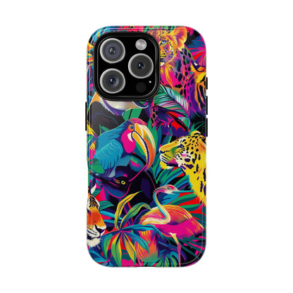Animal Collage Pattern iPhone 13 14 15 16 Pro Max Plus Case Wireless Charging Compatible Tough Cases Protection, Magnetic Phone Case for iPhone Classic Series