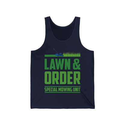 Funny Lawn & Order Special Mowing Unit Dad Joke Gardening Tank Tops