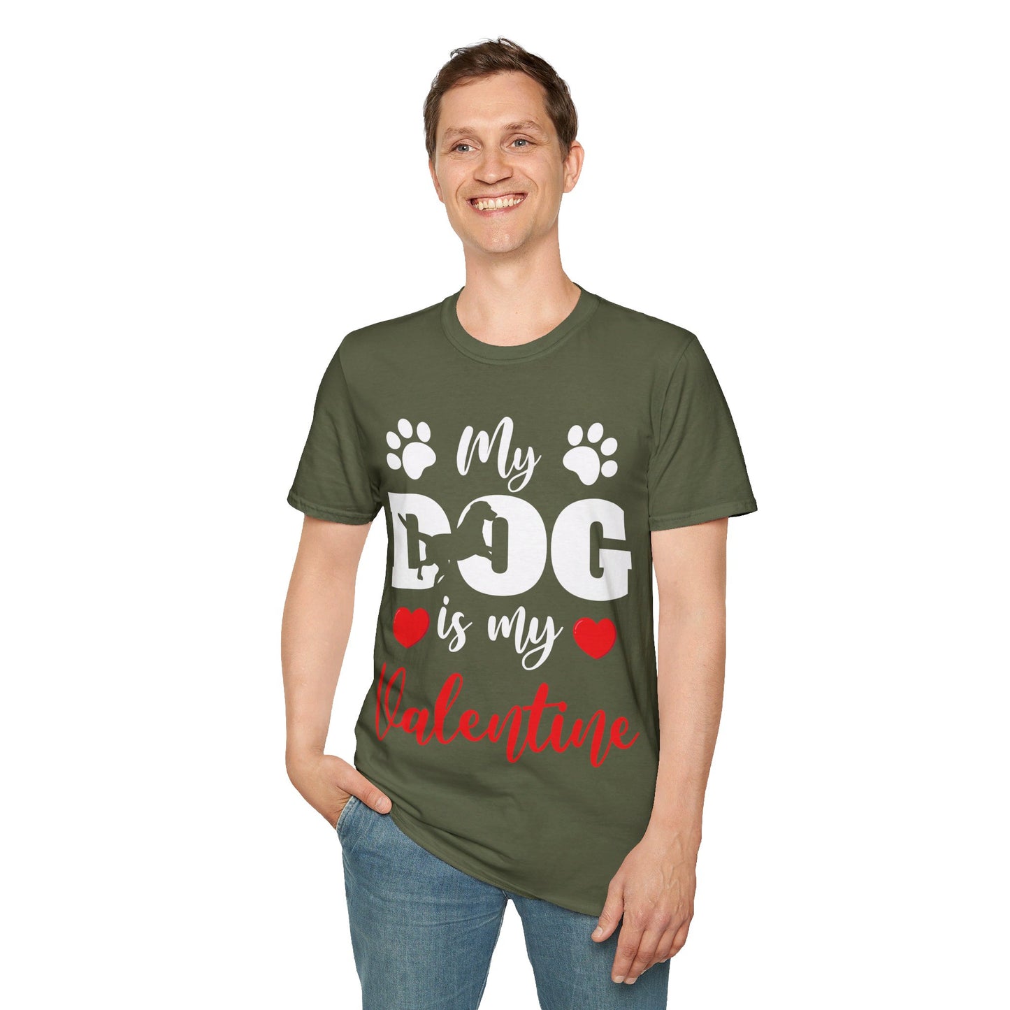 Funny My Dog is My Valentine Dog Lovers T-Shirt For Men Women T-Shirt