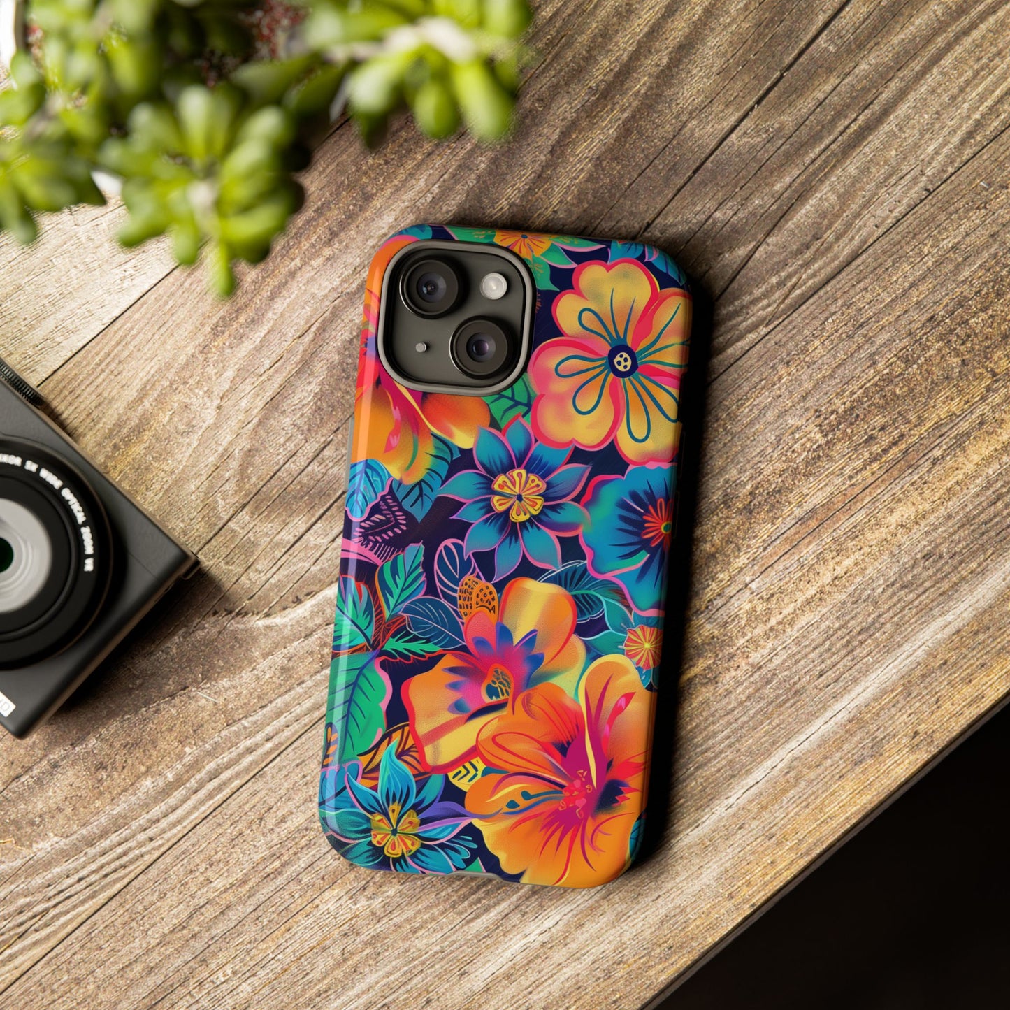 Floral Fiesta Vibrant Pattern iPhone 13 14 15 16 Pro Max Plus Case Wireless Charging Compatible Tough Cases Protection, Magnetic Phone Case for iPhone Classic Series