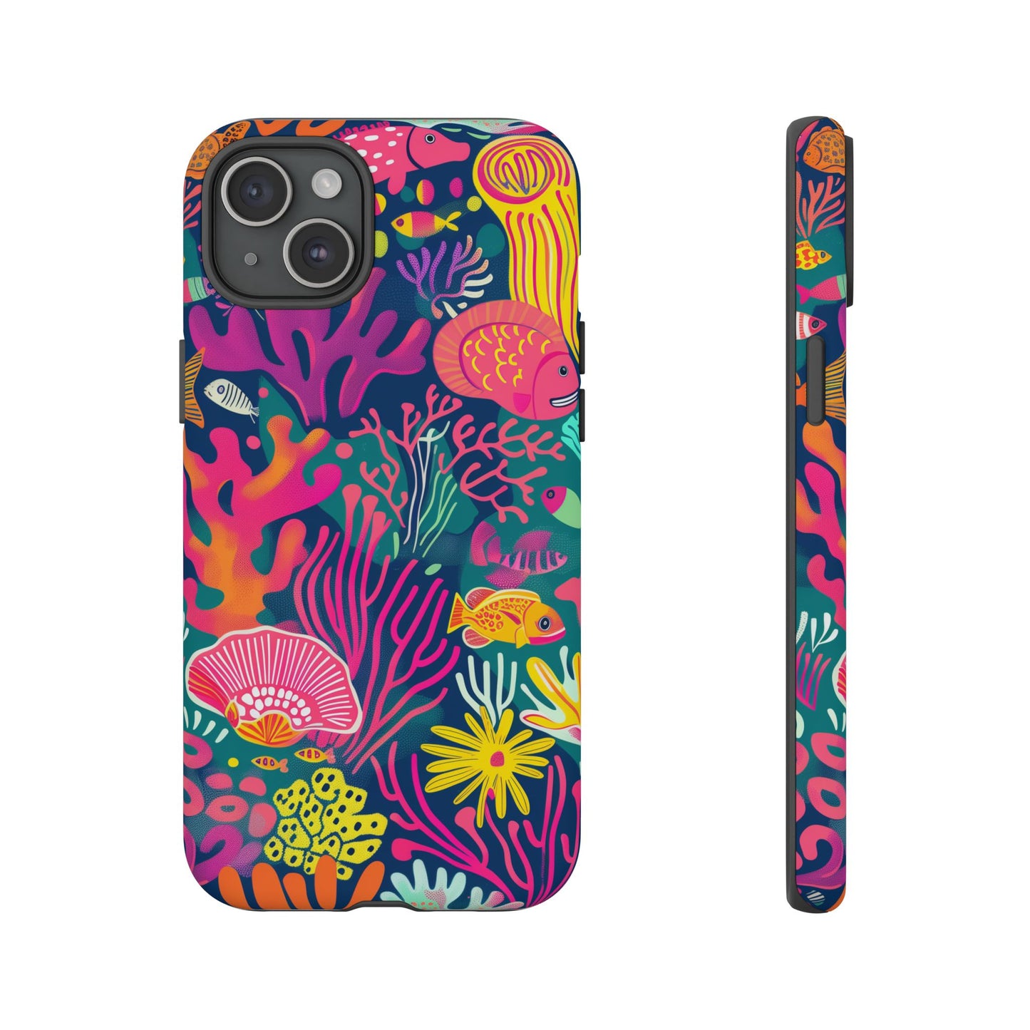 Underwater World Vibrant Pattern iPhone 13 14 15 16 Pro Max Plus Case Wireless Charging Compatible Tough Cases Protection, Magnetic Phone Case for iPhone Classic Series