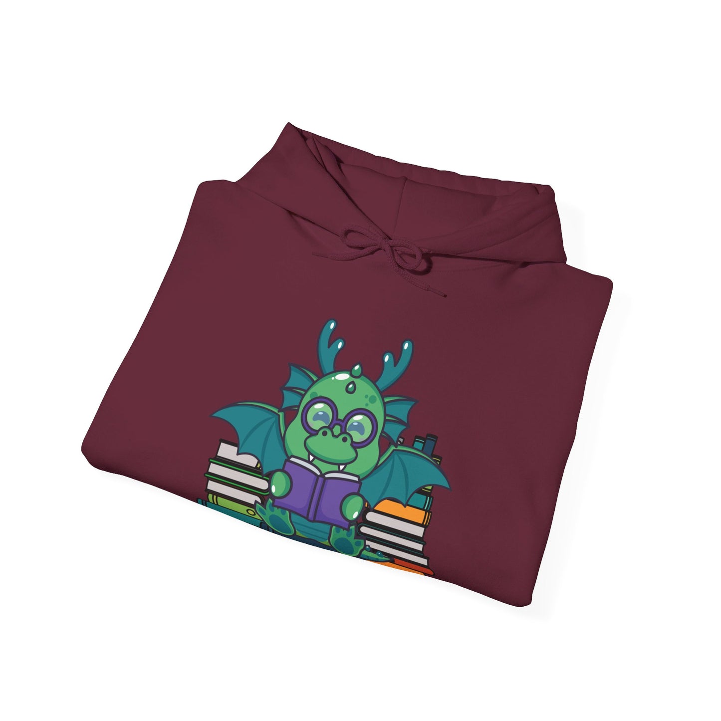 Funny Dragon and Books Nerds Cute Dragon Reading A Book Hoodie For Men Women Hoodie