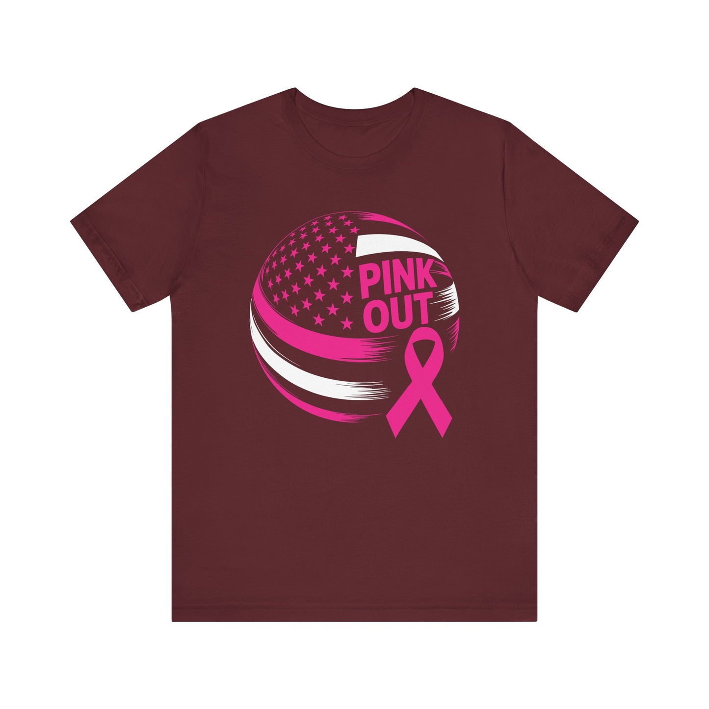 Volley Ball Pink Ribbon Breast Cancer Awearness USA Flag T-Shirt For Men Women