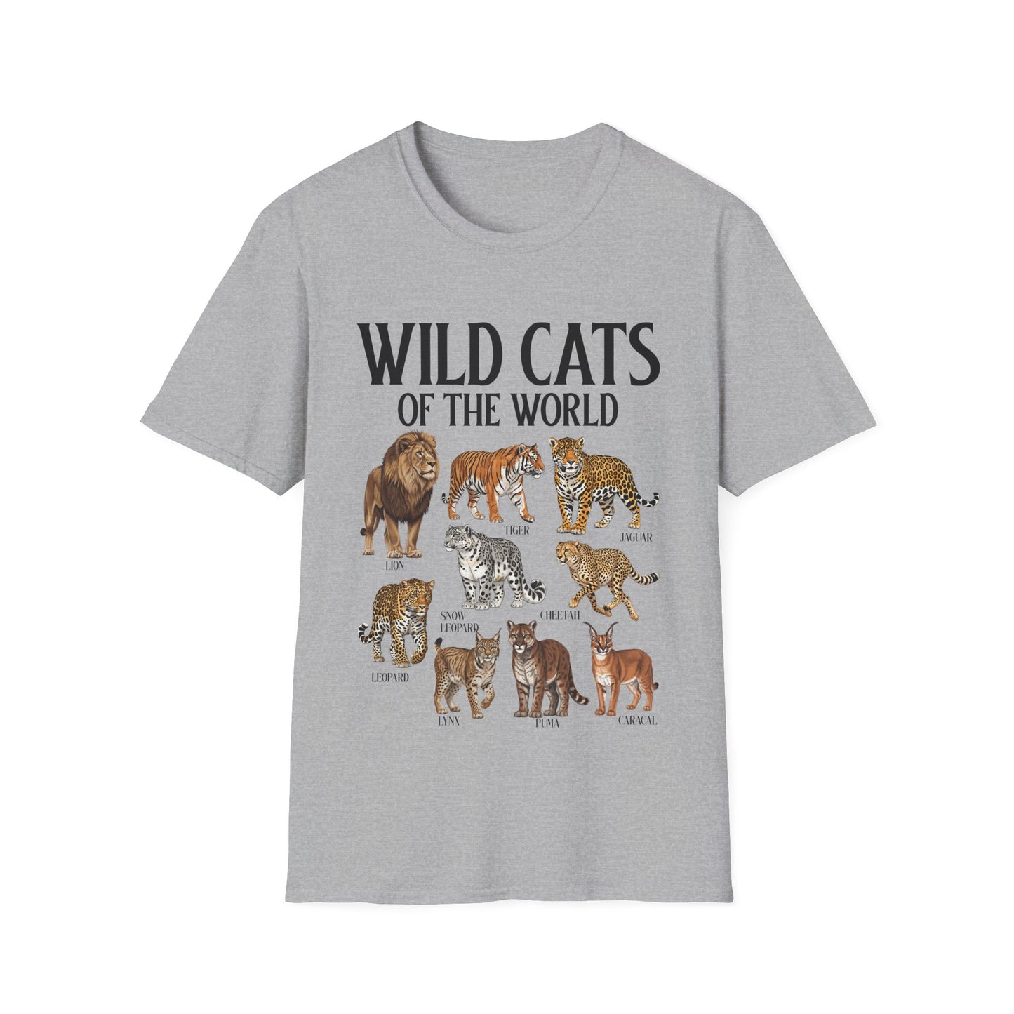 Wild Cats Animals of The World Educational Wild Animal Lover T-Shirt