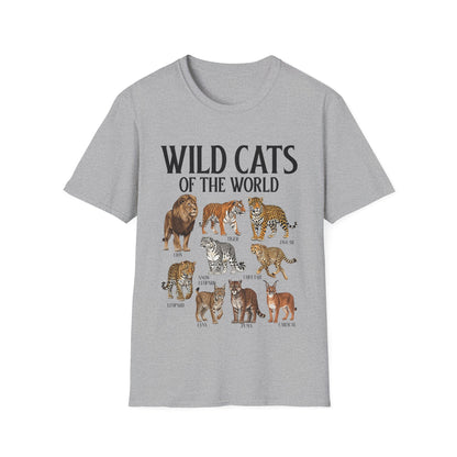 Wild Cats Animals of The World Educational Wild Animal Lover T-Shirt