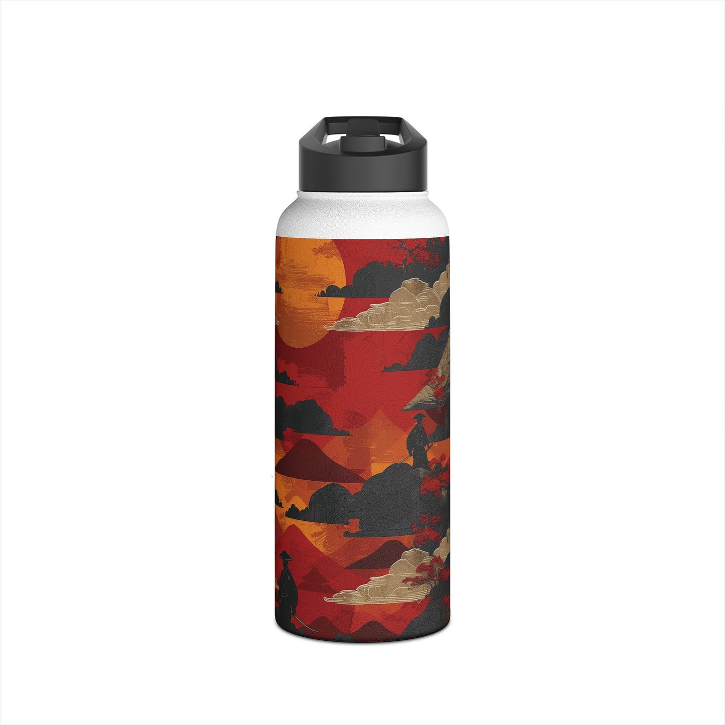 Samurai Sunset Vibrant Pattern Stainless Steel Water Bottle with Twist-on Lid and Double-Wall Vacuum Insulation