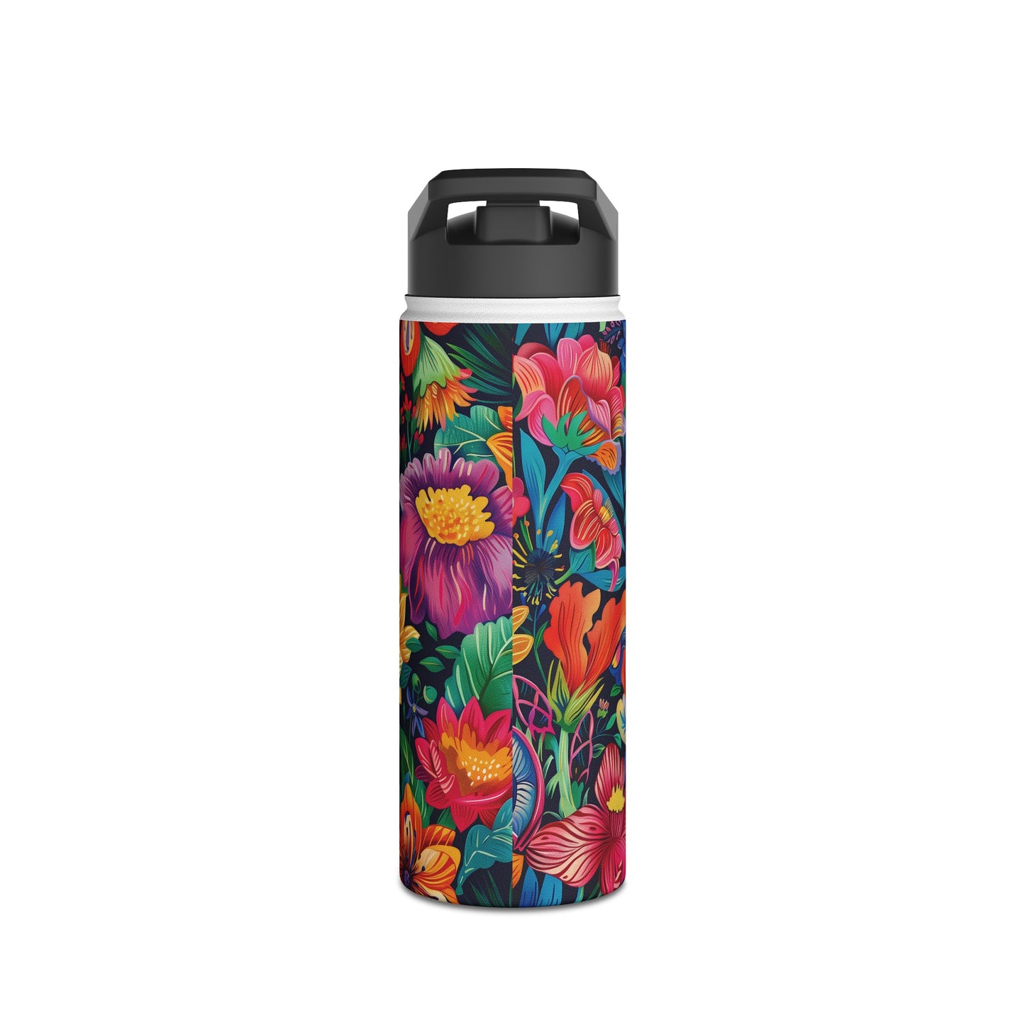 Floral Fiesta Pattern Stainless Steel Water Bottle with Twist-on Lid and Double-Wall Vacuum Insulation