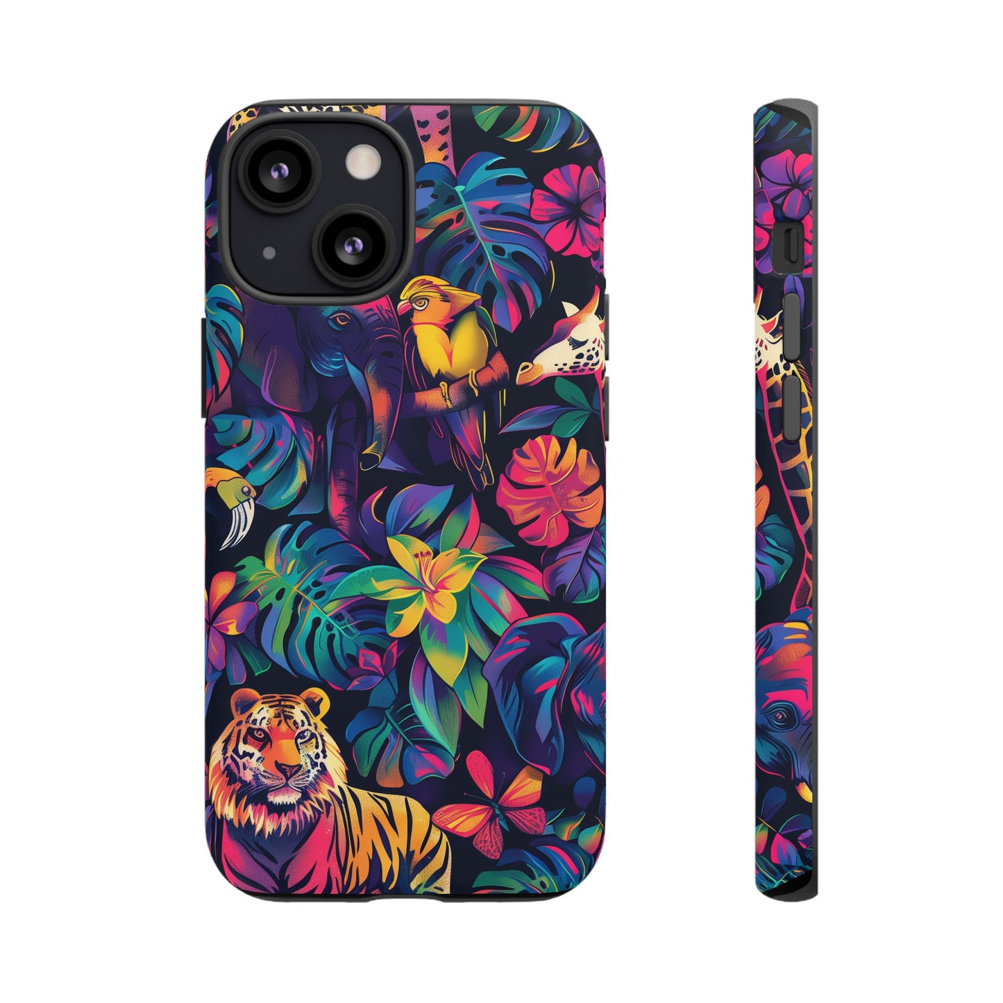 Animal Collage Vibrant Pattern iPhone 13 14 15 16 Pro Max Plus Case Wireless Charging Compatible Tough Cases Protection, Magnetic Phone Case for iPhone Classic Series