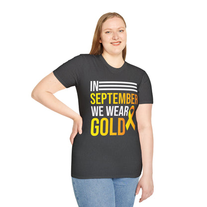 In September We Wear Gold Childhood Cancer Awareness Shirt for Men Women T-Shirt