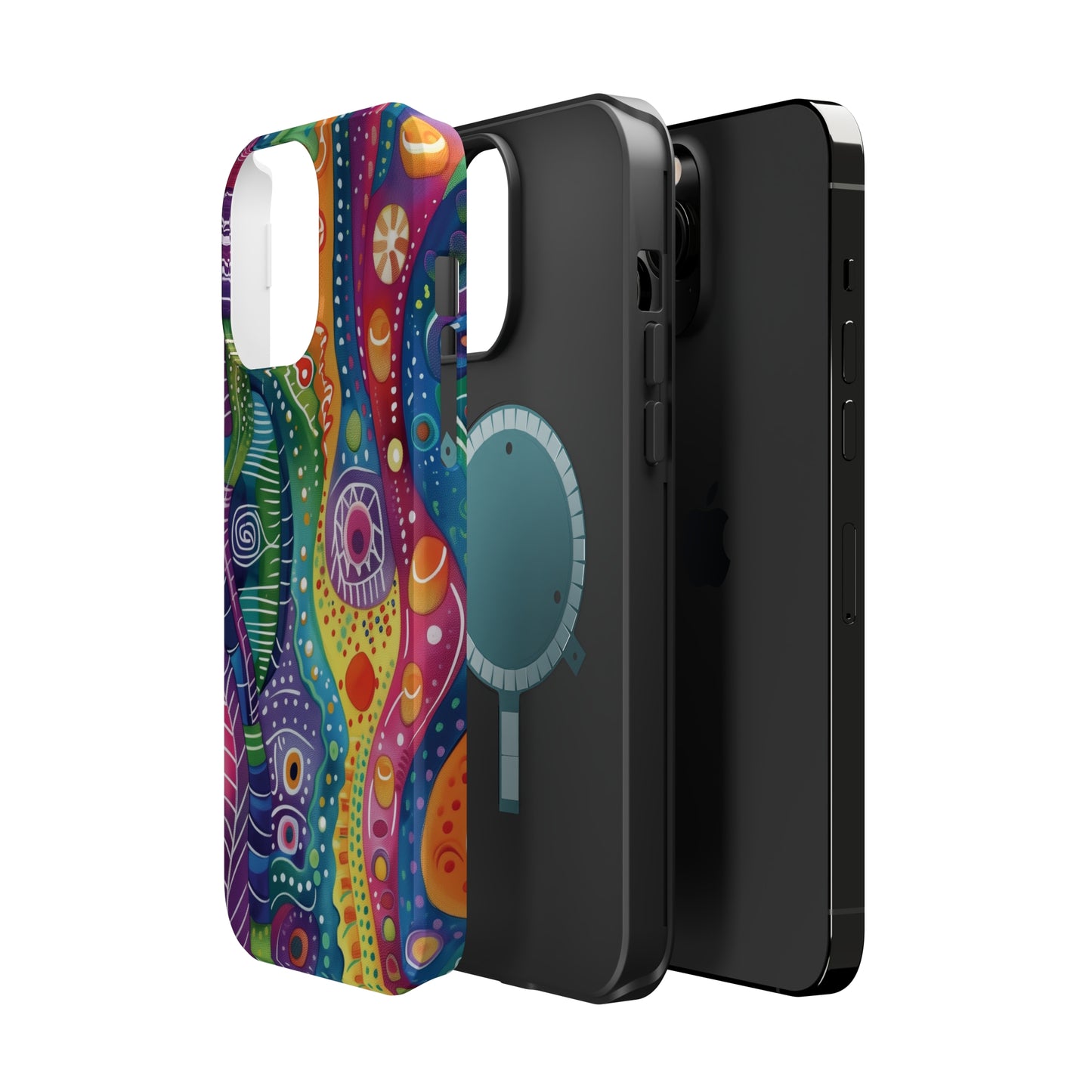 Abstract Rainbow Doodle Pattern iPhone 13 14 15 Pro Max Plus Case Compatible with MagSafe Tough Cases Protection, Magnetic Phone Case for iPhone  Classic Series