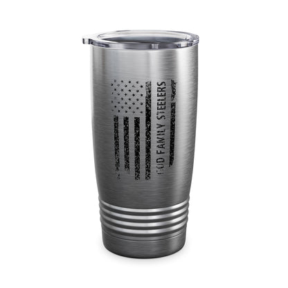 God Family Steelers Pro US American Flag Vintage Fathers Day Tumbler