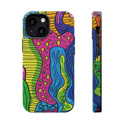 Abstract Rainbow Colored Pattern iPhone 13 14 15 Pro Max Plus Case Compatible with MagSafe Tough Cases Protection, Magnetic Phone Case for iPhone  Classic Series