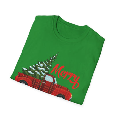 Merry Christmas Buffalo Plaid Red Truck Tree Xmas T-Shirt Men Women