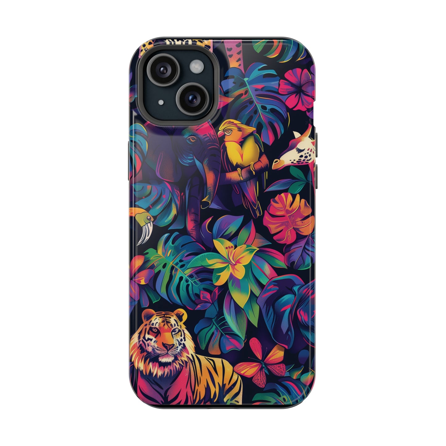 Animal Collage Vibrant Pattern iPhone 13 14 15 Pro Max Plus Case Compatible with MagSafe Tough Cases Protection, Magnetic Phone Case for iPhone  Classic Series