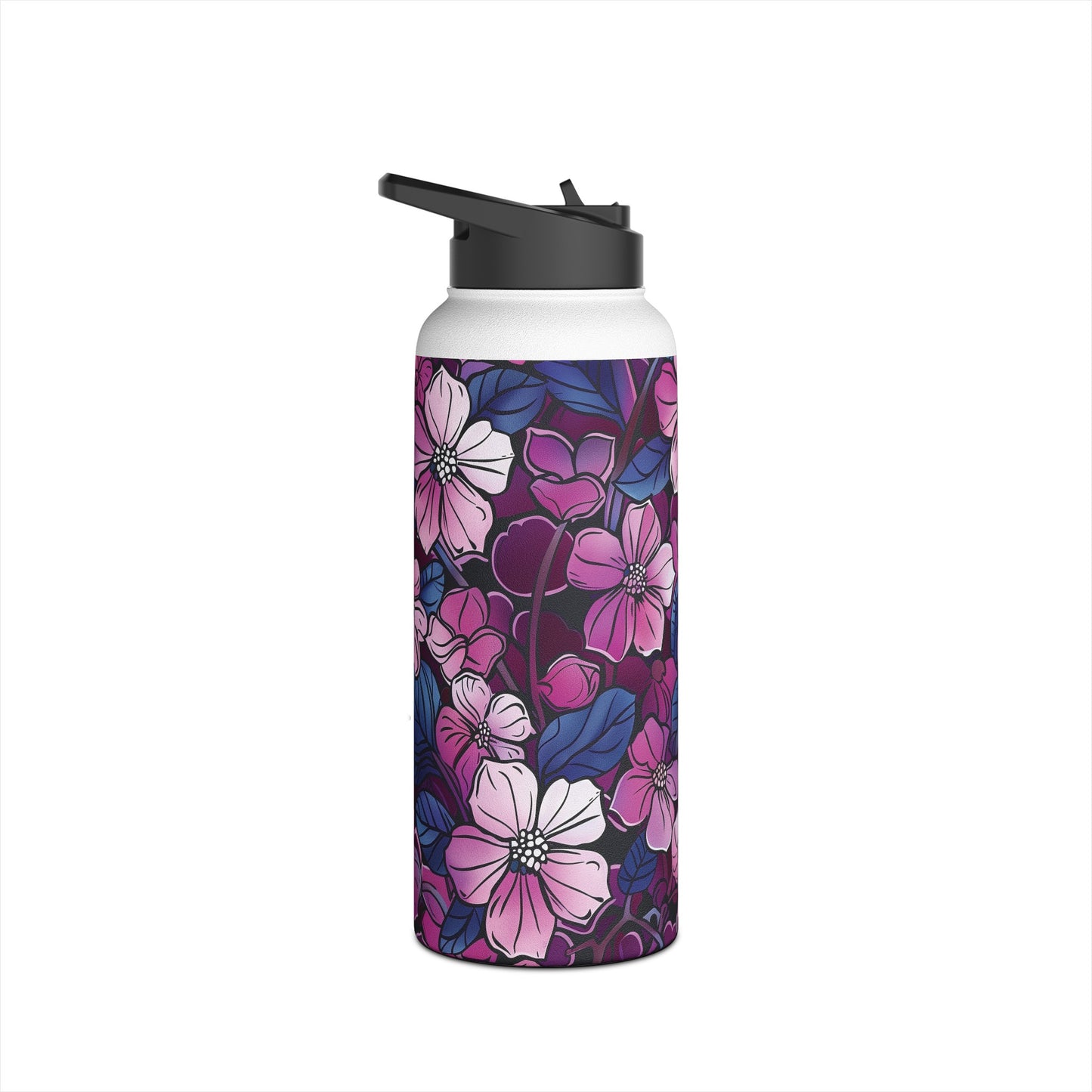 Sakura Blossoms Colored Pattern Stainless Steel Water Bottle with Twist-on Lid and Double-Wall Vacuum Insulation