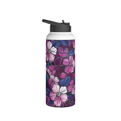 Sakura Blossoms Colored Pattern Stainless Steel Water Bottle with Twist-on Lid and Double-Wall Vacuum Insulation