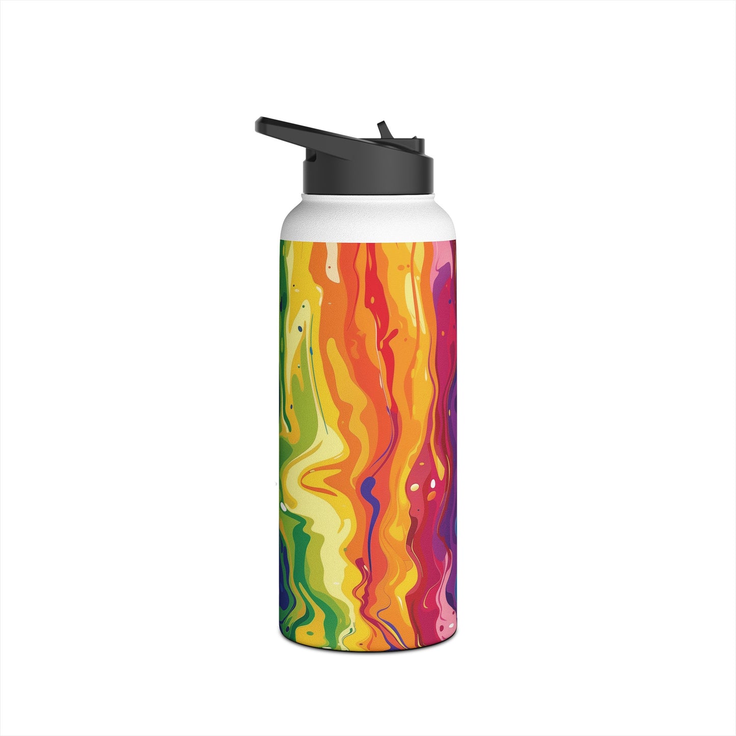 Rainbow Splash Vibrant Pattern Stainless Steel Water Bottle with Twist-on Lid and Double-Wall Vacuum Insulation