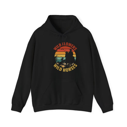 Wild Flowers and Wild Horses Vintage Sunset Country Cowgirl Cowboy Hoodie For Men Women Hoodie