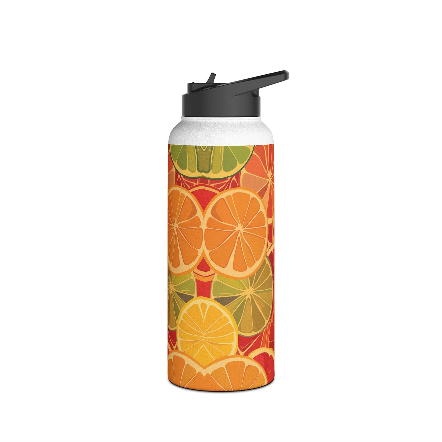 Citrus Burst Pattern Stainless Steel Water Bottle with Twist-on Lid and Double-Wall Vacuum Insulation