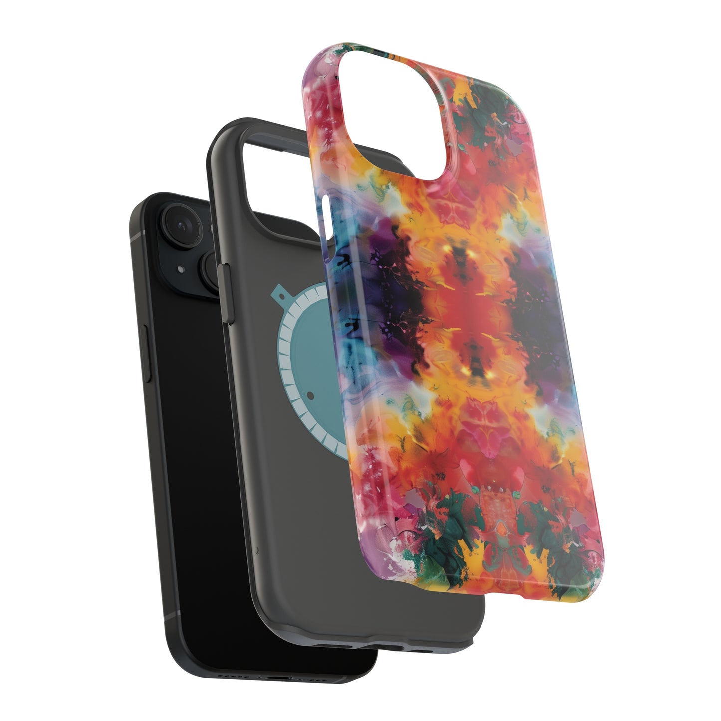 Tie-Dye Dream Vibrant Pattern iPhone 13 14 15 Pro Max Plus Case Compatible with MagSafe Tough Cases Protection, Magnetic Phone Case for iPhone  Classic Series