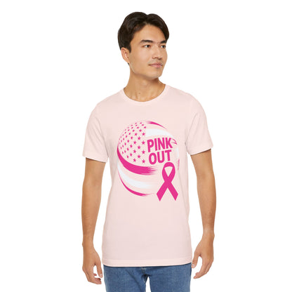 Volley Ball Pink Ribbon Breast Cancer Awearness USA Flag T-Shirt For Men Women