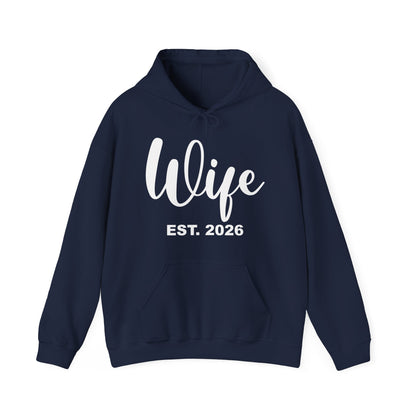 Funny Wife Est 2026 Just Married Bride Honeymoon Couple Wedding Hoodie For Women