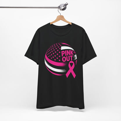 Volley Ball Pink Ribbon Breast Cancer Awearness USA Flag T-Shirt For Men Women