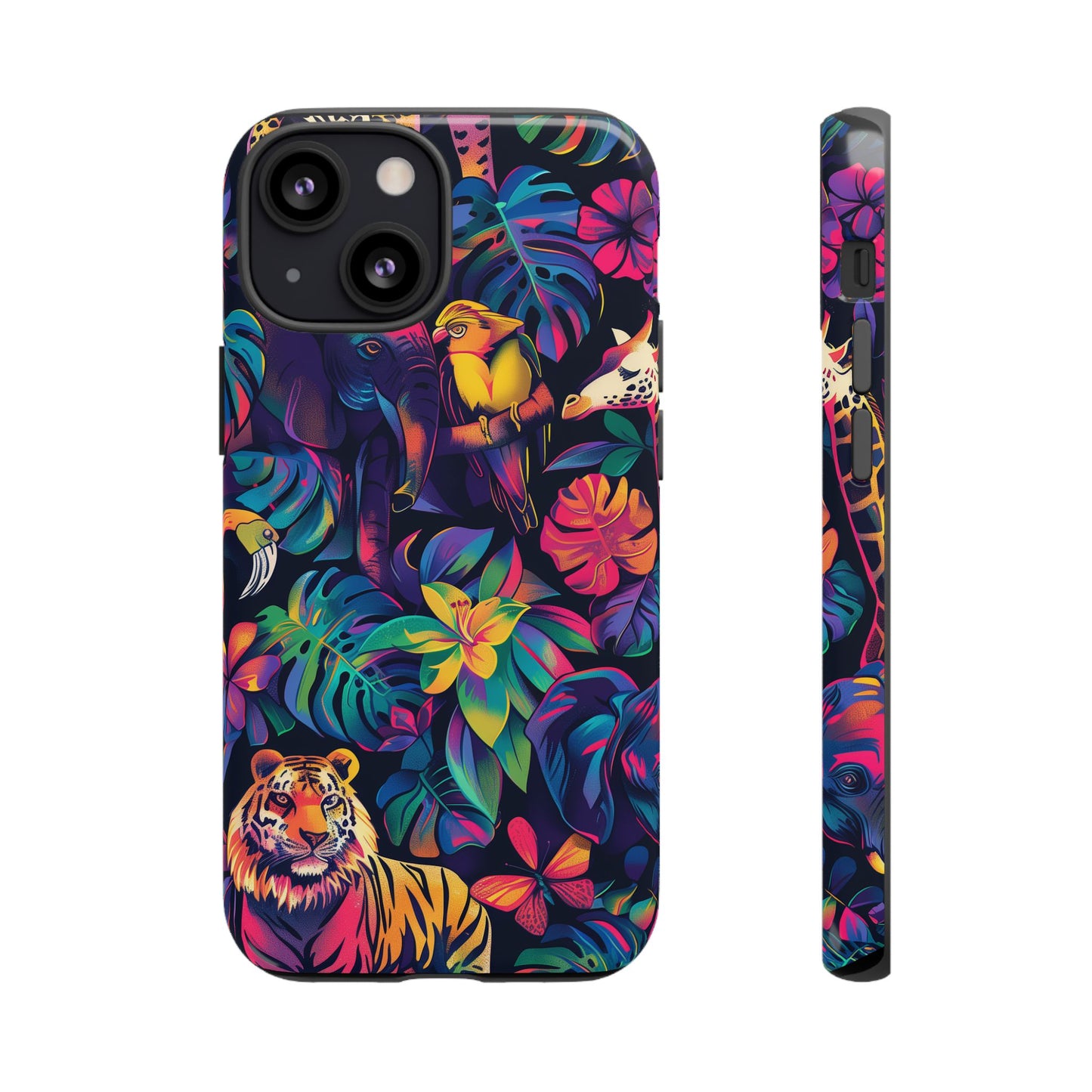 Animal Collage Vibrant Pattern iPhone 13 14 15 16 Pro Max Plus Case Wireless Charging Compatible Tough Cases Protection, Magnetic Phone Case for iPhone Classic Series