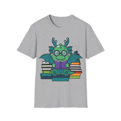 Funny Dragon and Books Nerds Cute Dragon Reading A Book T-Shirt For Men Women T-Shirt