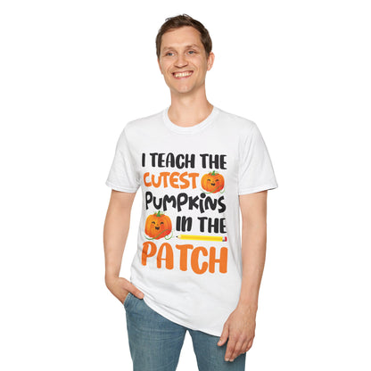 Funny I Teach The Cutest Pumpkins In The Patch Teacher Halloween Pumpkin  T-Shirt For Men Women