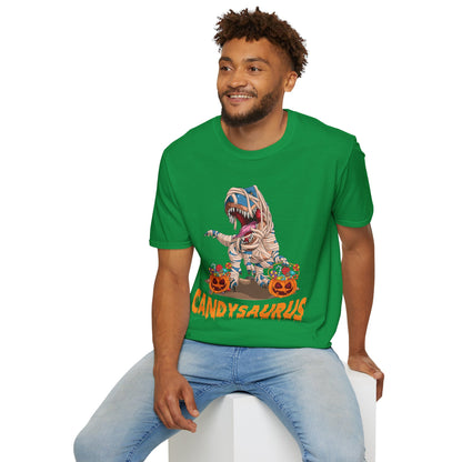 Funny Candysaurus Dinosaur Pumpkin Candy Halloween Zombie T-rex T-Shirt Men Women Kids