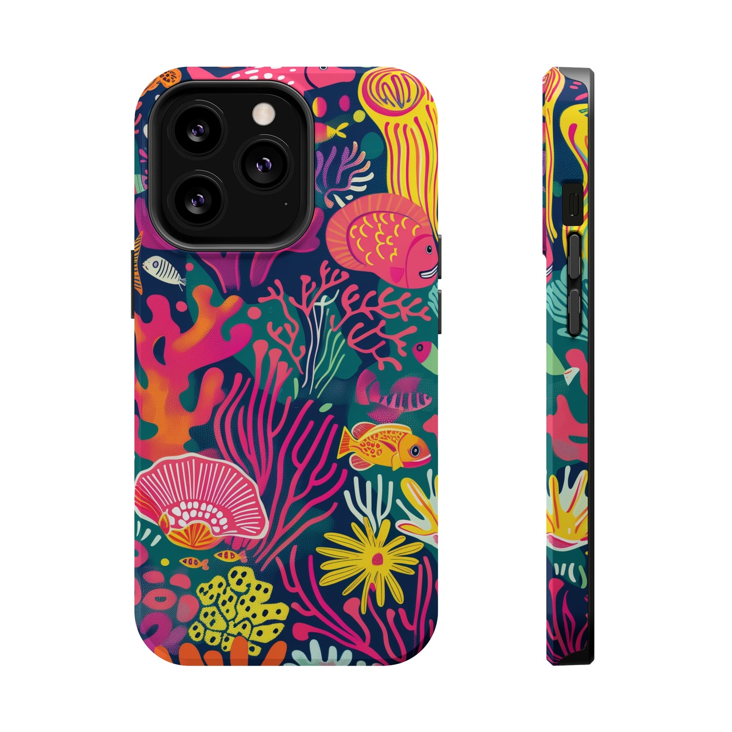 Underwater World Vibrant Pattern iPhone 13 14 15 Pro Max Plus Case Compatible with MagSafe Tough Cases Protection, Magnetic Phone Case for iPhone  Classic Series