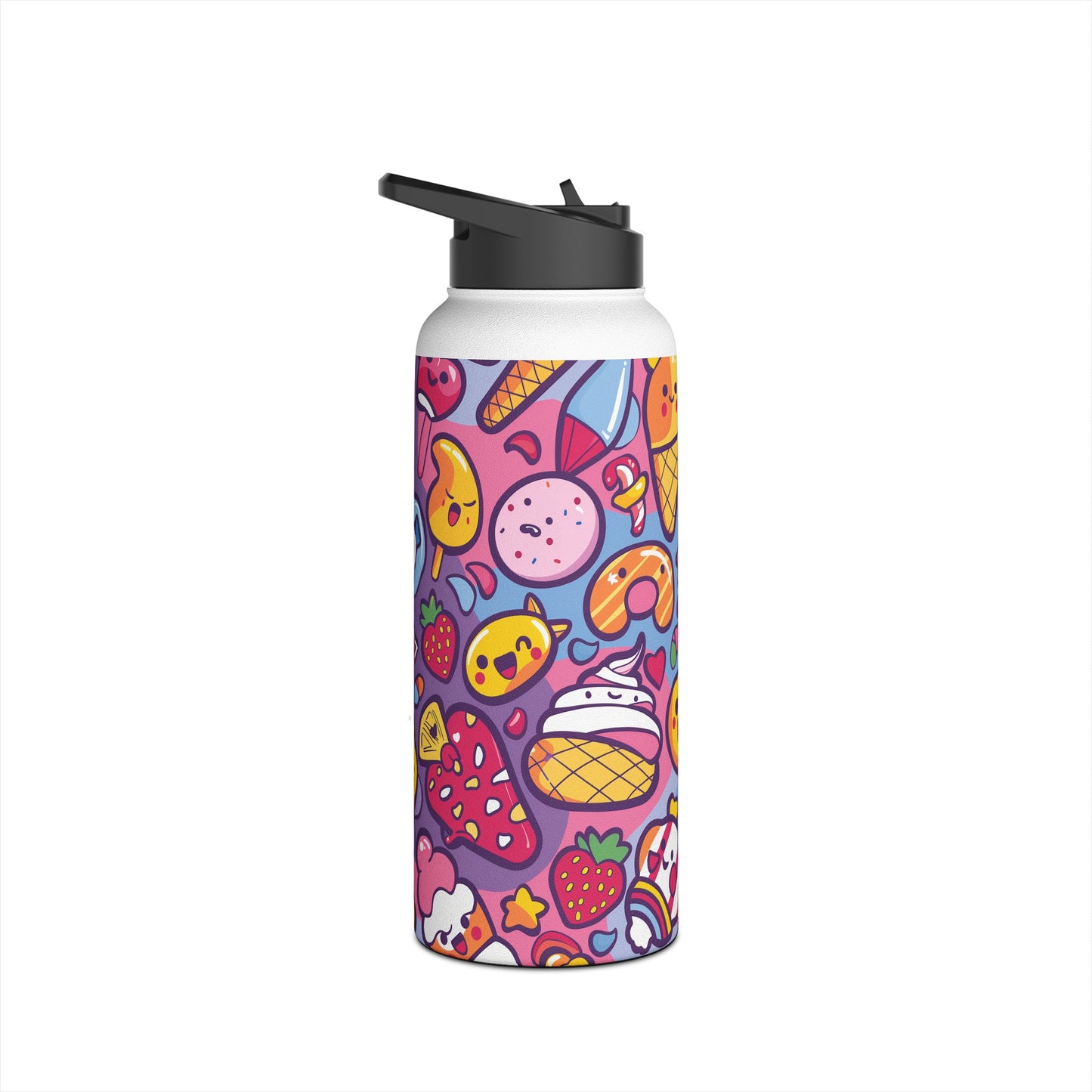 Kawaii Candyland Pattern Stainless Steel Water Bottle with Twist-on Lid and Double-Wall Vacuum Insulation