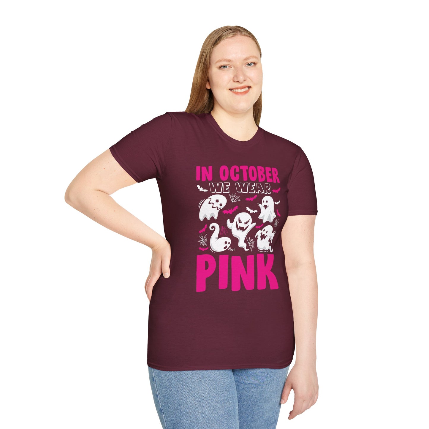 Groovy Wear Pink Breast Cancer Warrior Cute Ghost Halloween T-Shirt