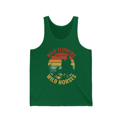 Wild Flowers and Wild Horses Vintage Sunset Country Cowgirl Cowboy Tank Top For Men Women Tank Top