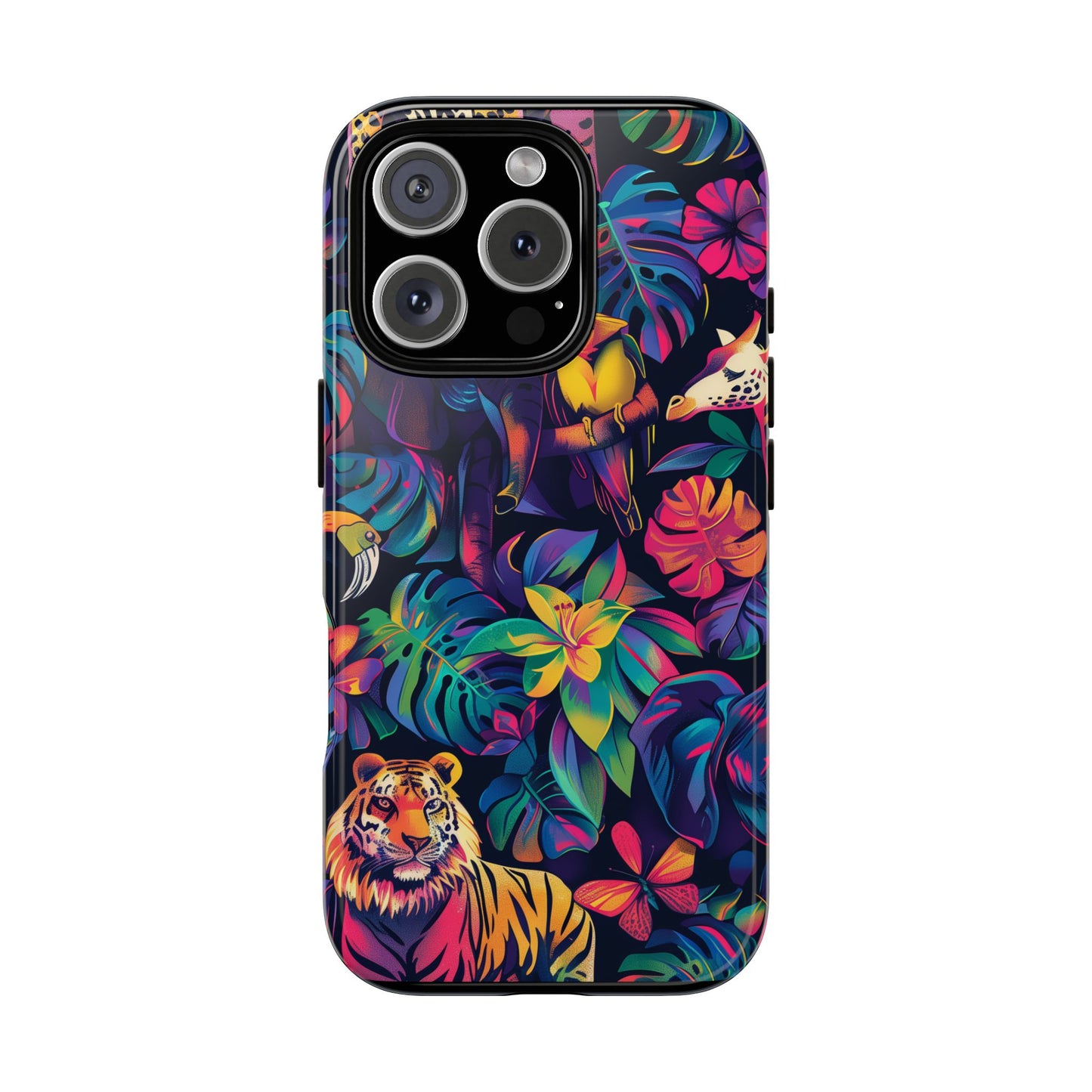 Animal Collage Vibrant Pattern iPhone 13 14 15 16 Pro Max Plus Case Wireless Charging Compatible Tough Cases Protection, Magnetic Phone Case for iPhone Classic Series