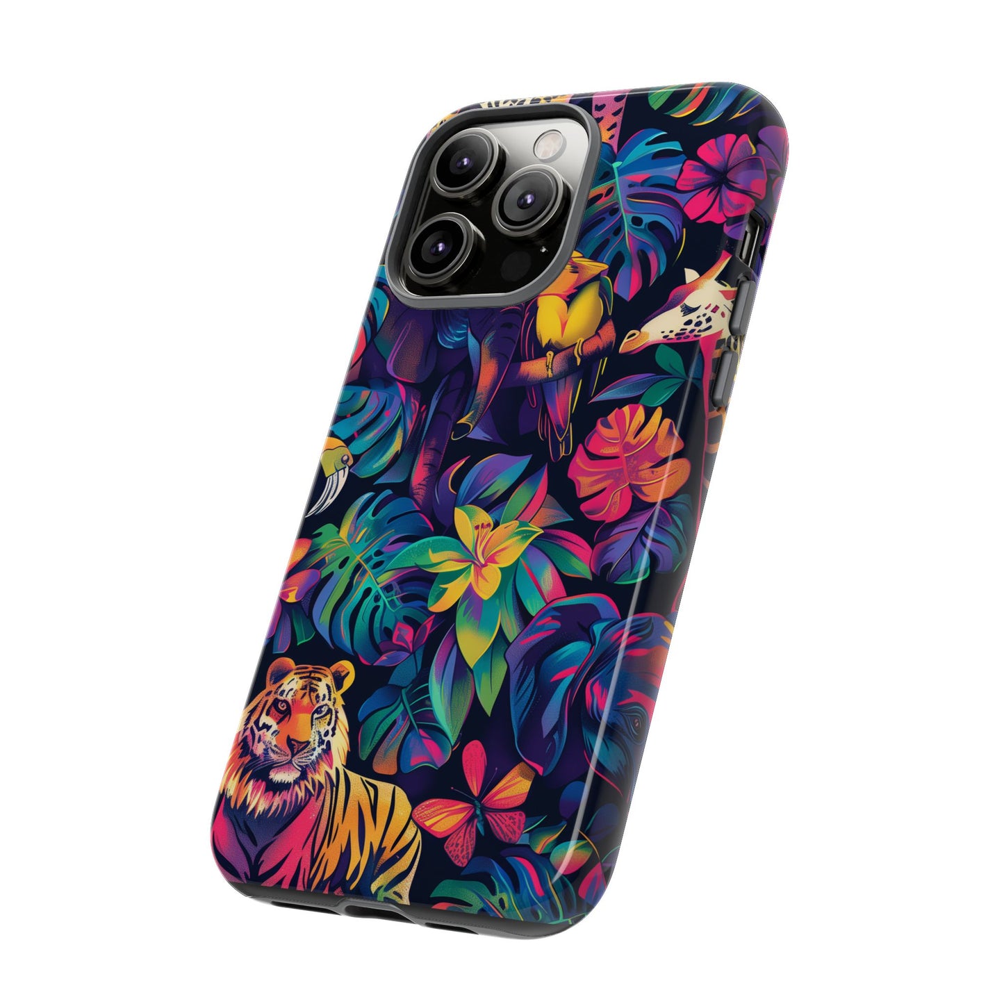 Animal Collage Vibrant Pattern iPhone 13 14 15 16 Pro Max Plus Case Wireless Charging Compatible Tough Cases Protection, Magnetic Phone Case for iPhone Classic Series