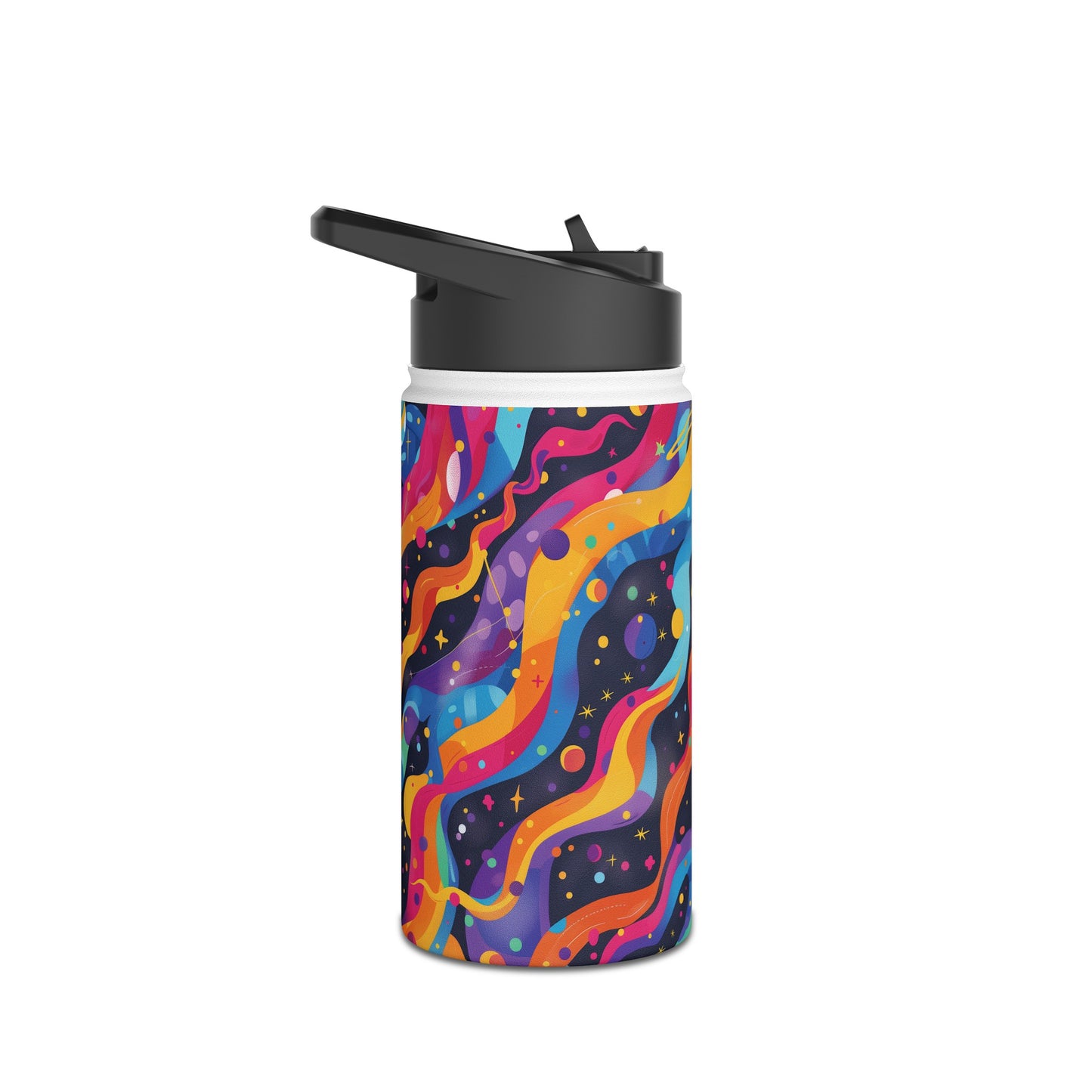 Planetary Parade Vibrant Pattern Stainless Steel Water Bottle with Twist-on Lid and Double-Wall Vacuum Insulation