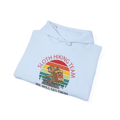 Retro Sloth Hiking Team We'll Get There When We Get There Hikers Hiking Hoodie