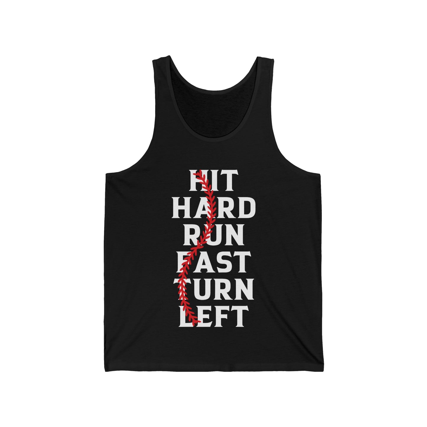 Funny Hit Hard Run Fast Turn Left Baseball Player Gift Tank Tops For Men Women Kids