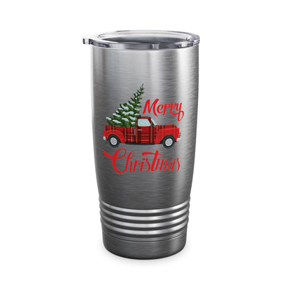 Merry Christmas Buffalo Plaid Red Truck Tree Xmas Tumbler Men Women