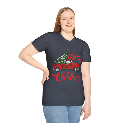 Merry Christmas Buffalo Plaid Red Truck Tree Xmas T-Shirt Men Women