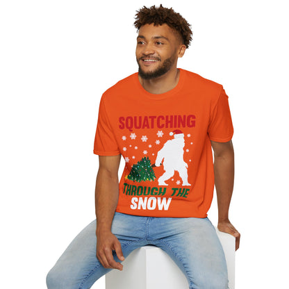 Squatching Through The Snow Funny Bigfoot Christmas Sasquatch T-Shirt