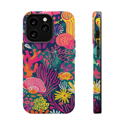 Underwater World Vibrant Pattern iPhone 13 14 15 Pro Max Plus Case Compatible with MagSafe Tough Cases Protection, Magnetic Phone Case for iPhone  Classic Series