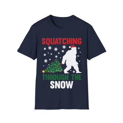 Squatching Through The Snow Funny Bigfoot Christmas Sasquatch T-Shirt